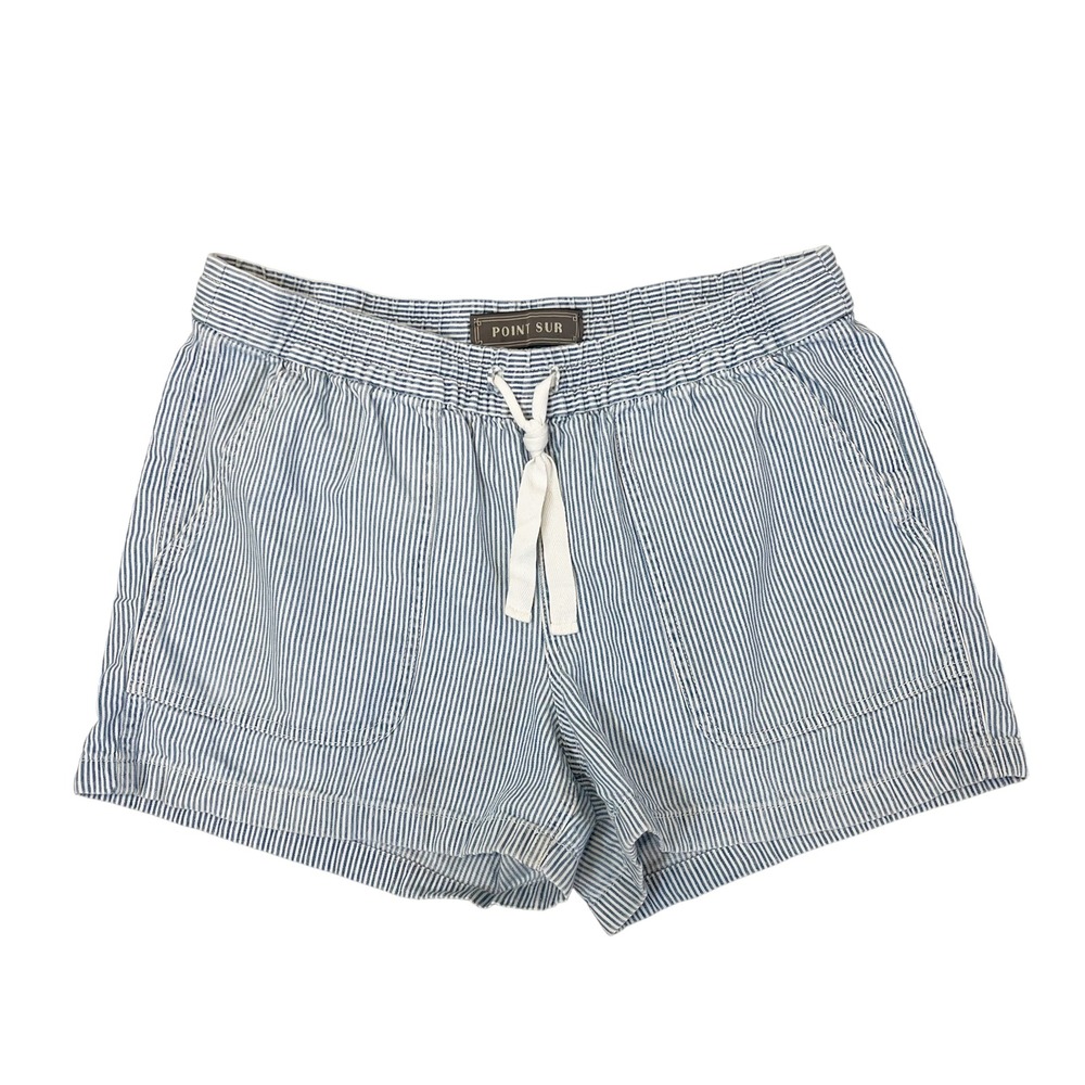 J. Crew Point Sur Blue Striped Pull On Shorts Cotton Drawstring Coastal Sz Small
